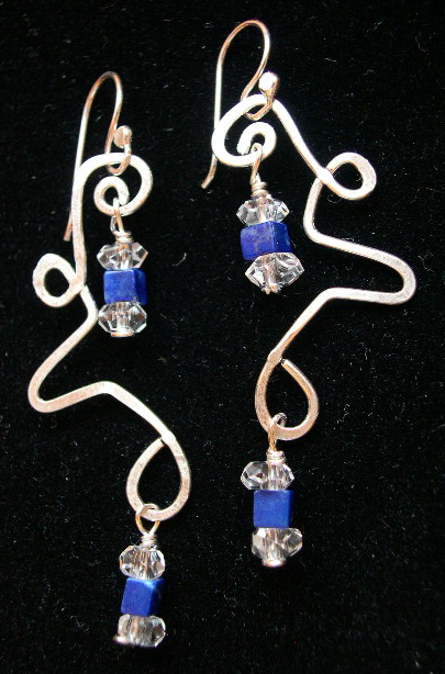 LAPIS LAZULI AND CRYSTAL QUARTZ WHIMSICAL EARRINGS