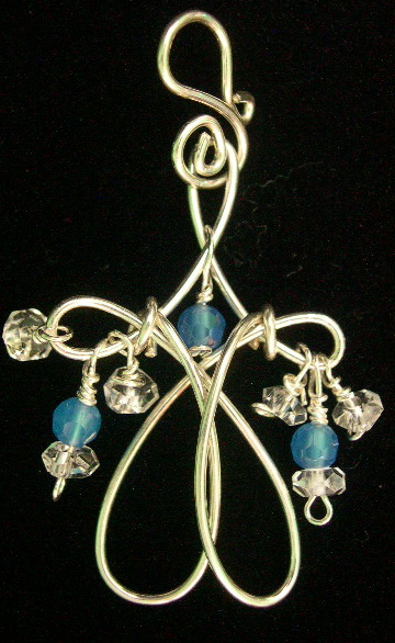 BLUE AGATE AND CRYSTAL QUARTZ WHIMSICAL ANGEL CROSS