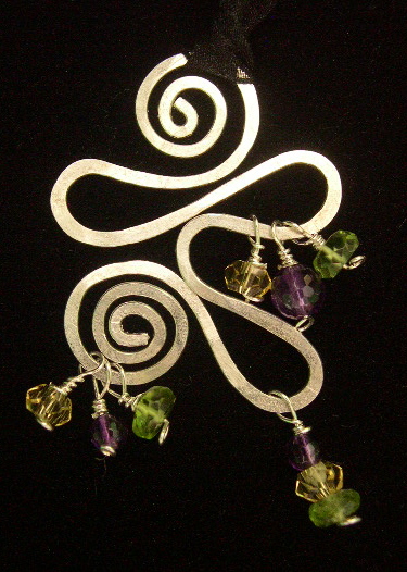 AMETHYST, CITRINE AND PERIDOT SWIRL DESIGNED PENDANT