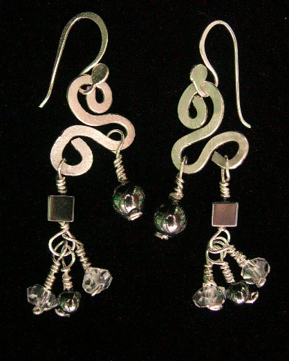HEMATITE AND CRYSTAL QUARTZ WHIMSICAL EARRINGS