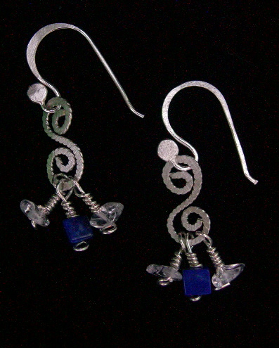 LAPIS LAZULI AND CRYSTAL QUARTZ WHIMSICAL EARRINGS