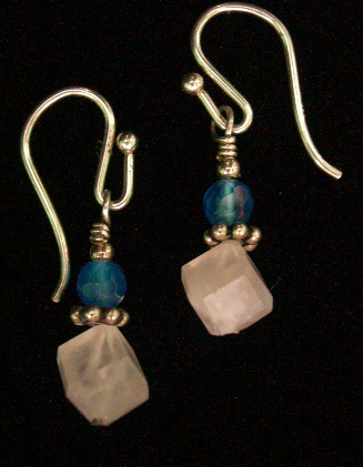 BLUE AGATE AND ROSE QUARTZ EARRINGS