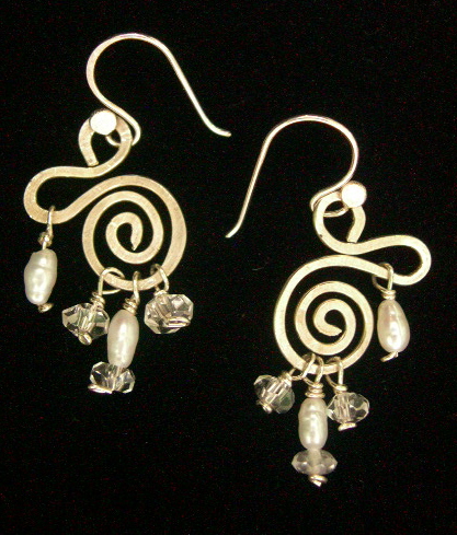 CRYSTAL QUARTZ AND FRESHWATER PEARL SWIRL EARRINGS
