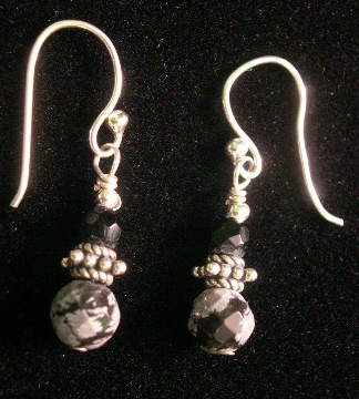 BLACK ONYX AND SNOWFLAKE OBSIDIAN EARRINGS