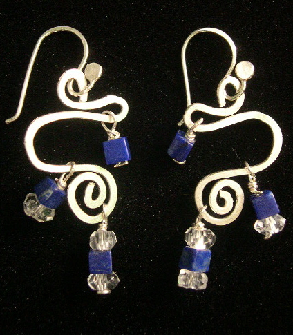 LAPIS LAZULI AND CRYSTAL QUARTZ WHIMSICAL EARRINGS