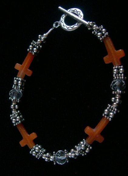 CARNELIAN AND CRYSTAL QUARTZ CROSS BRACELET