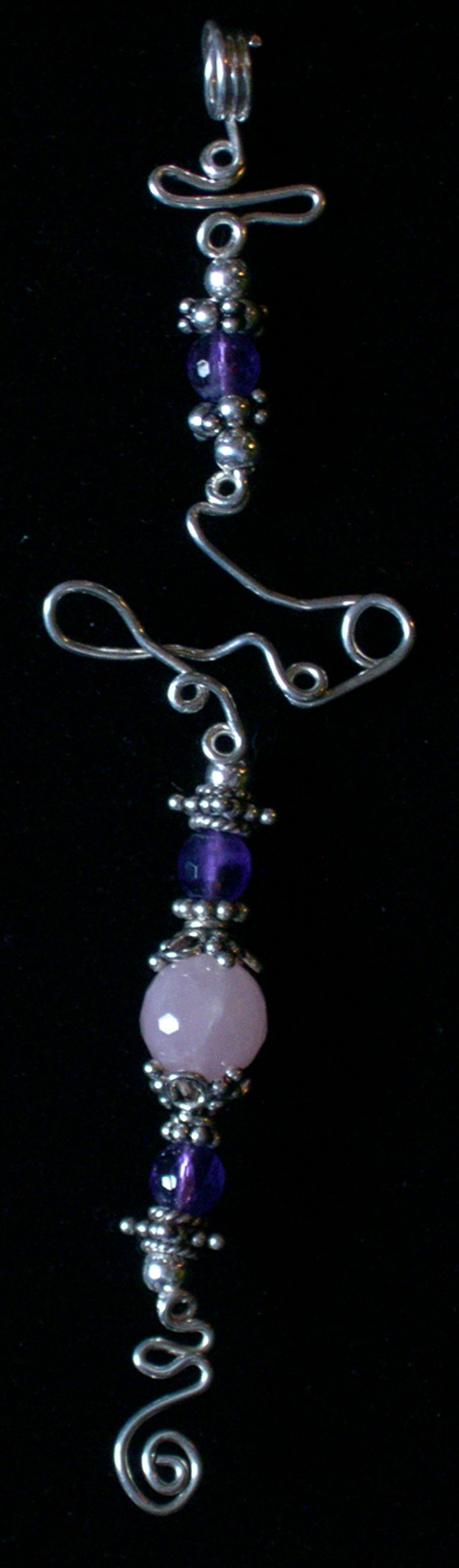 ROSE QUARTZ AMETHYST ANGEL AND CROSS PENDANT