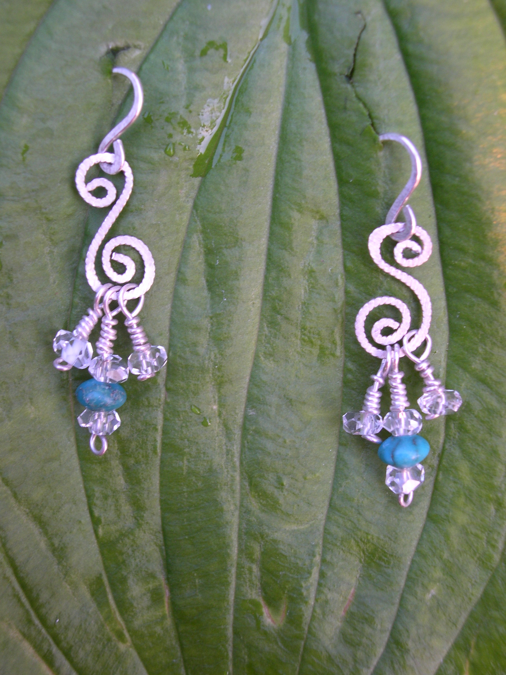 CRYSTAL QUARTZ AND TURQUOISE WHIMSICAL EARRINGS
