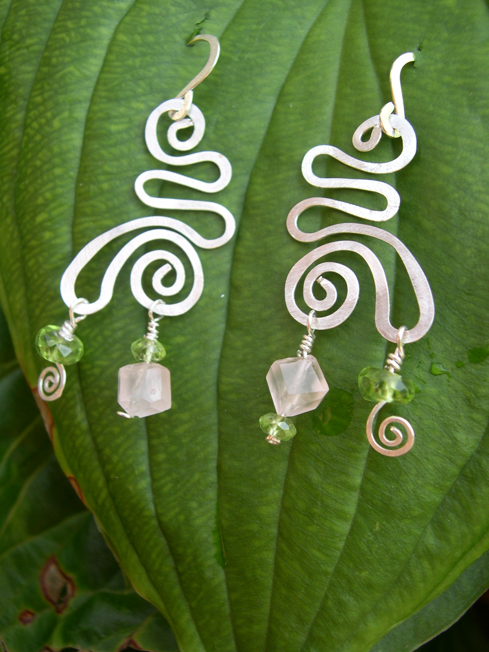 ROSE QUARTZ AND PERIDOT WHIMSICAL EARRINGS