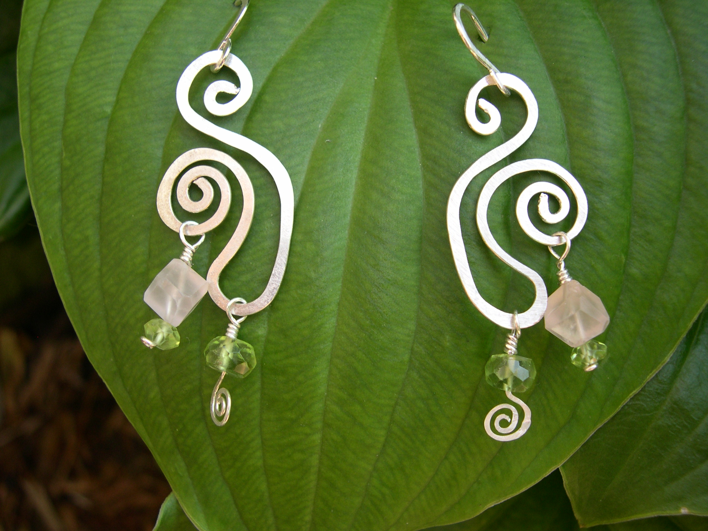 ROSE QUARTZ AND PERIDOT WHIMSICAL EARRINGS